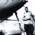 Летчик 298 ИАП В.М. Дрыгин после успешно выполненного боевого задания. 1943 г.